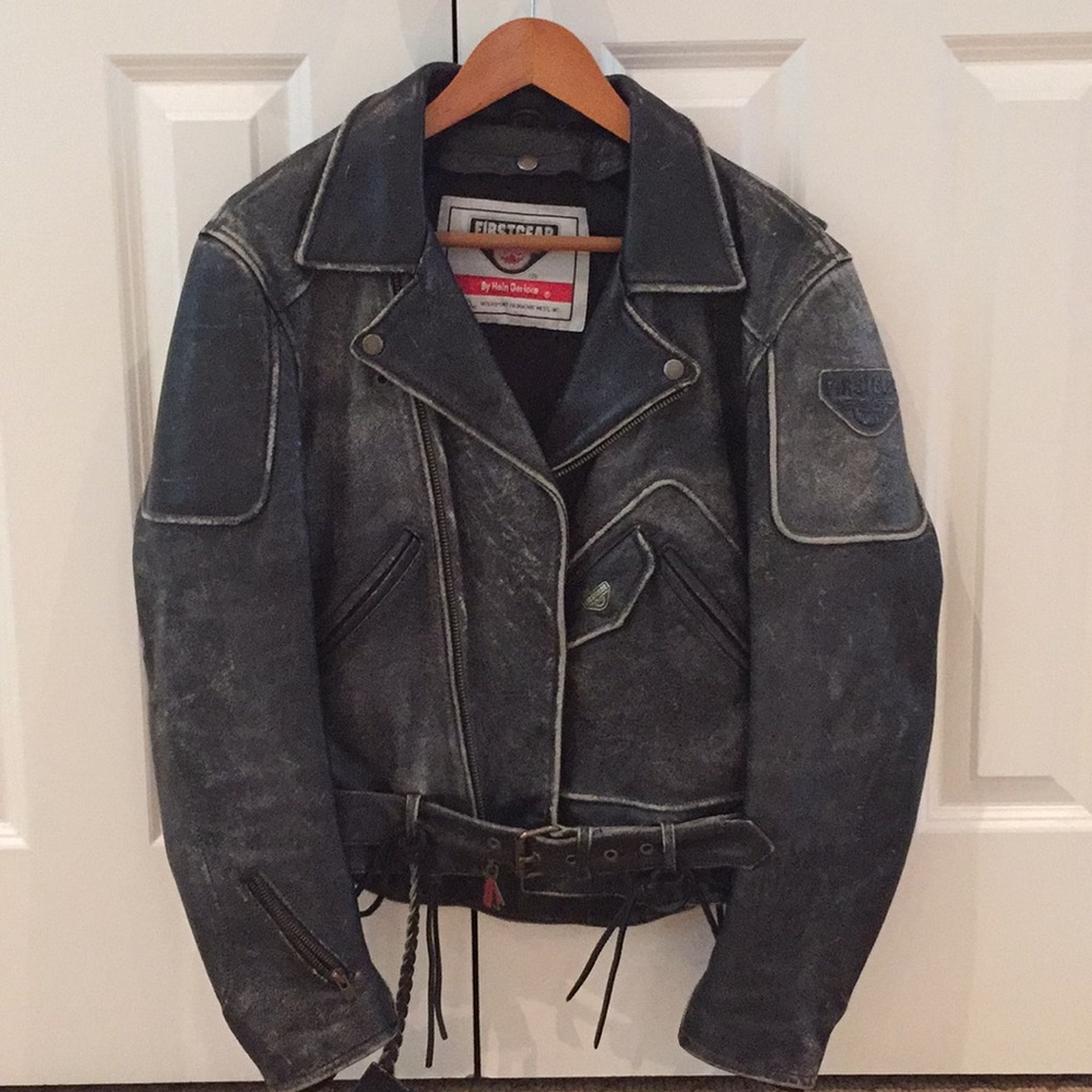 Hein Gericke distressed black leather moto jacket